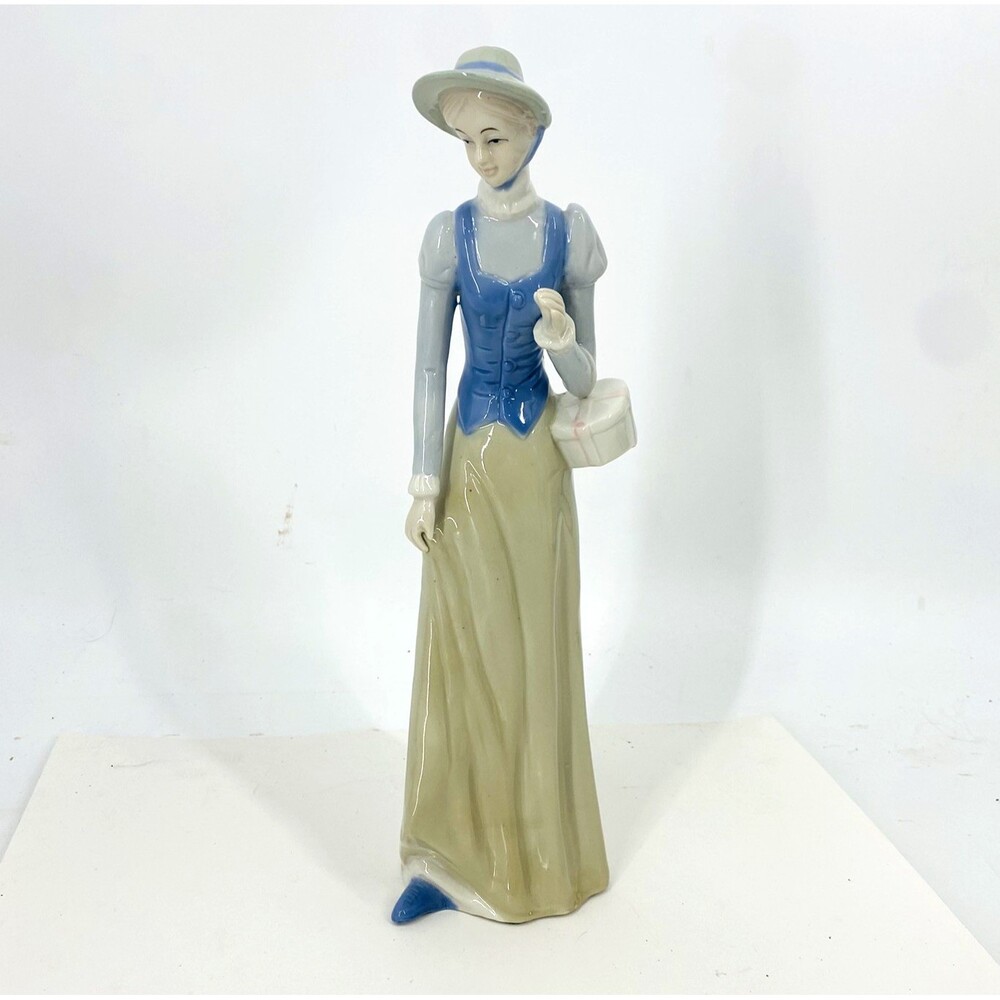 Vintage Vaphir Victorian Woman 12" Porcelain Signed Girl With Bonnet & Basket
